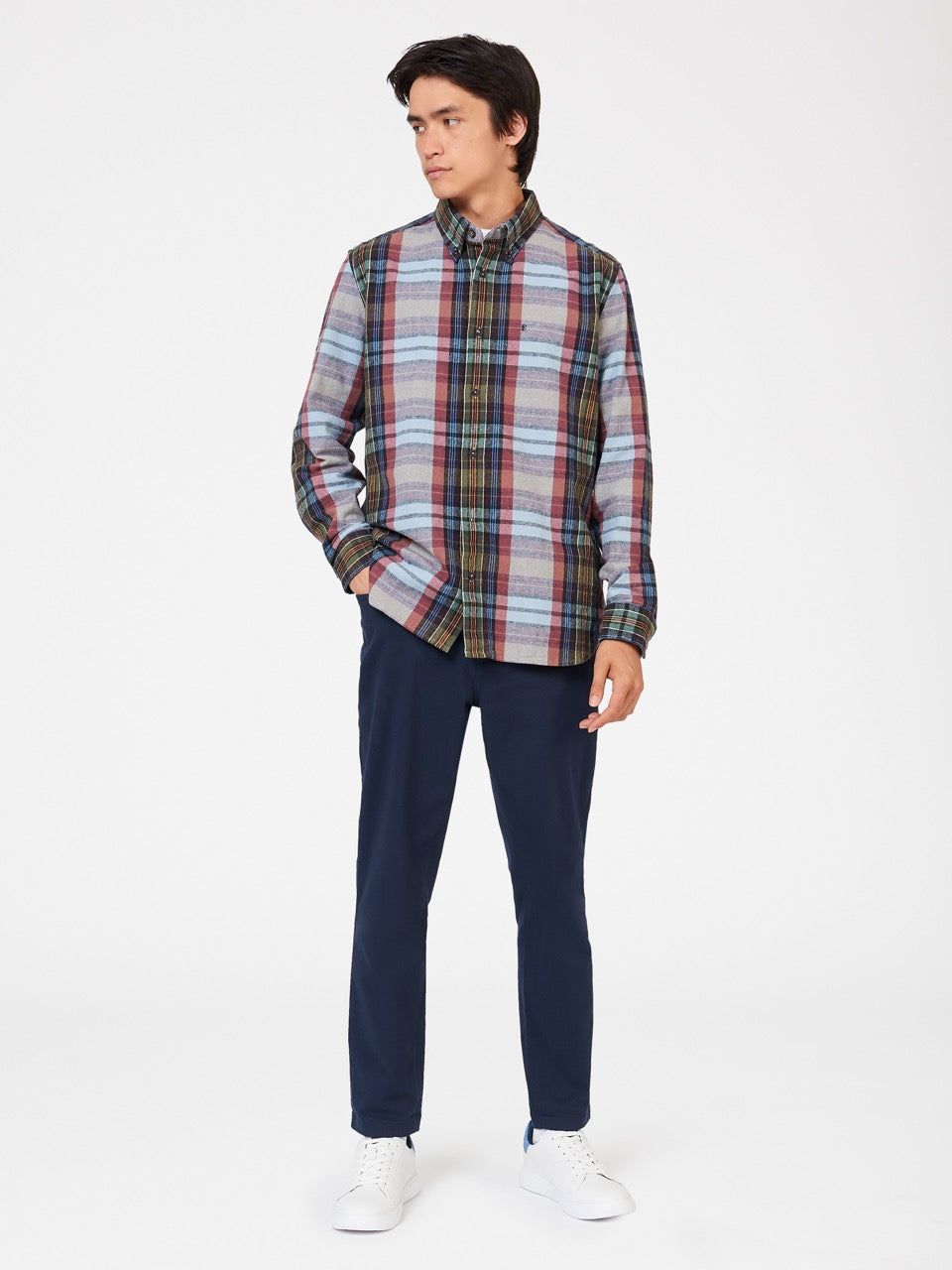 Chemises Ben Sherman Brushed Multicolour Check Oxford Bleu | GFG-00044369